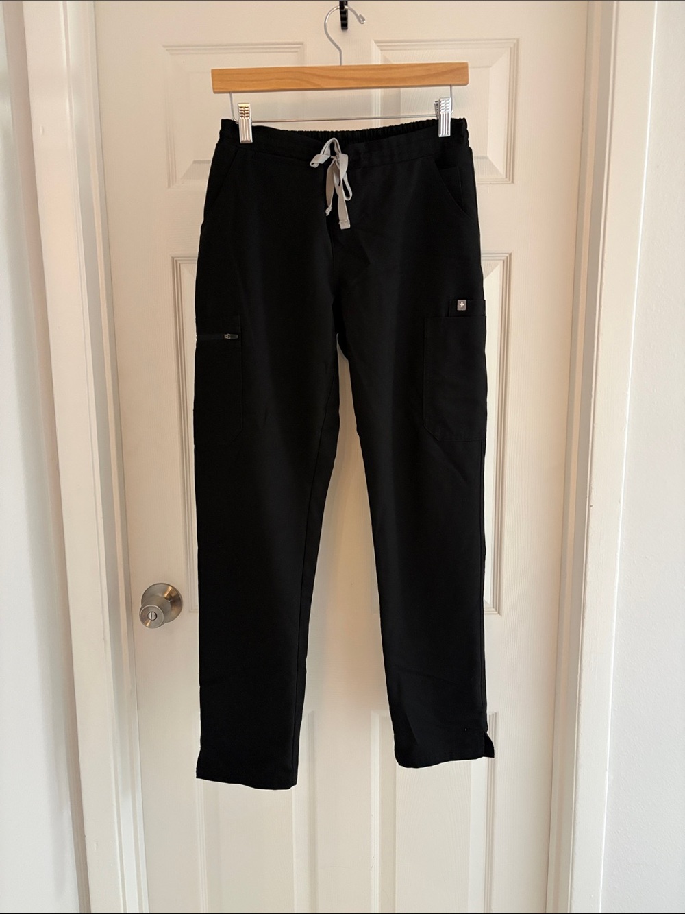 Figs Black Drawstring Cargo Joggers with Gray Waist Ties